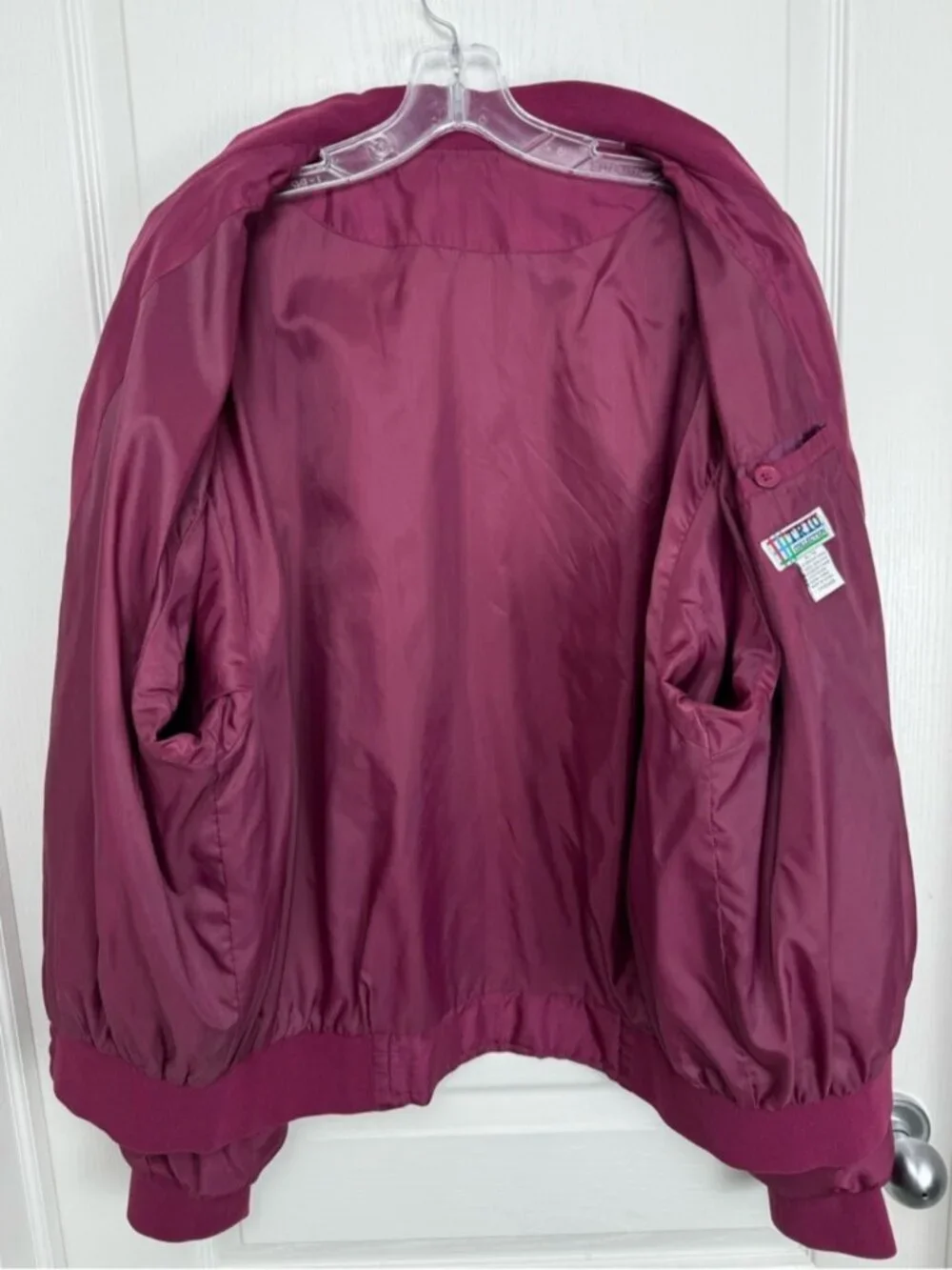 Vintage Silk Bomber Jacket Size XL Red Burgundy Berry